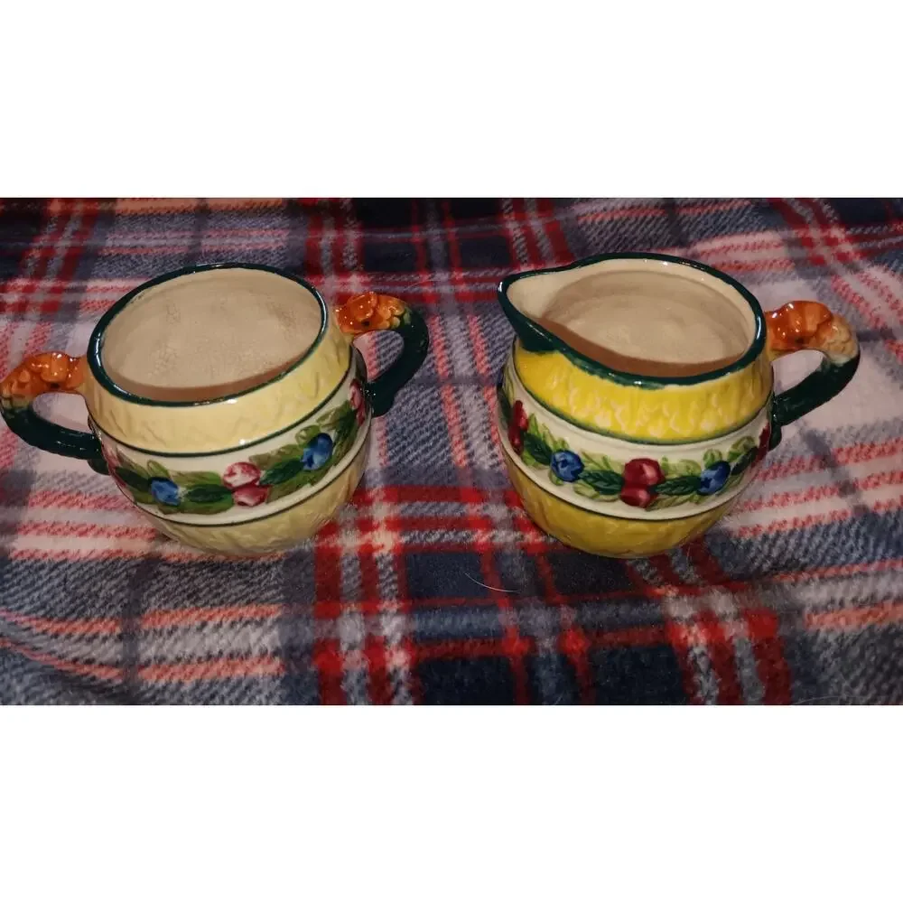 Vintage Majolica Creamer & Sugar Bowl